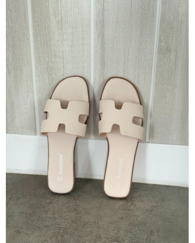 Malycia - Claquettes femme beige bride H - élégantes & confortables